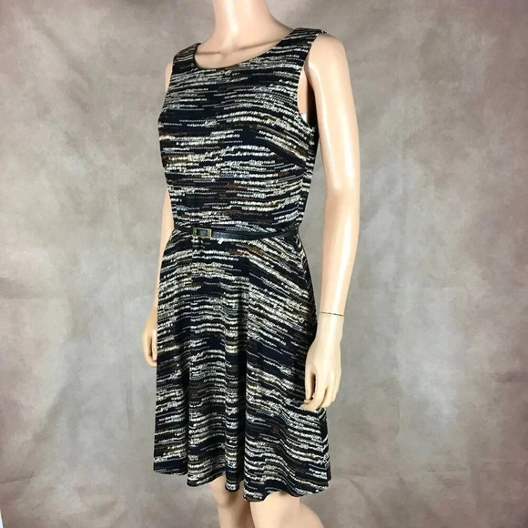 JESSICA HOWARD Printed Sleeveless Belted Fit and Flare Dress NWT 10 Petite - Picture 1 of 13
